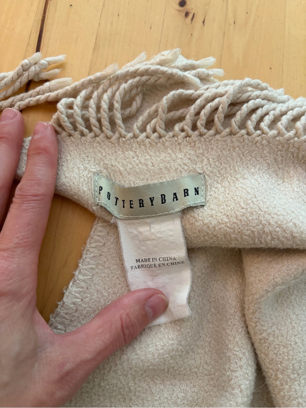 Pottery Barn Cream Fringe Throw Blanket
